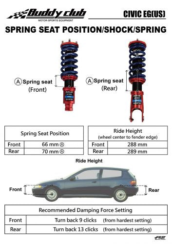 BUDDY CLUB SPORT SPEC DAMPER 92-00 Civic / 93-97 DEL SOL / 94-01 Integra